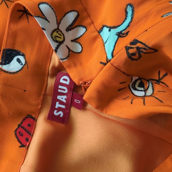 Staud Hash Good Vibes Fun Novelty print Orange Nectarine midi skirt - Picture 13 of 14